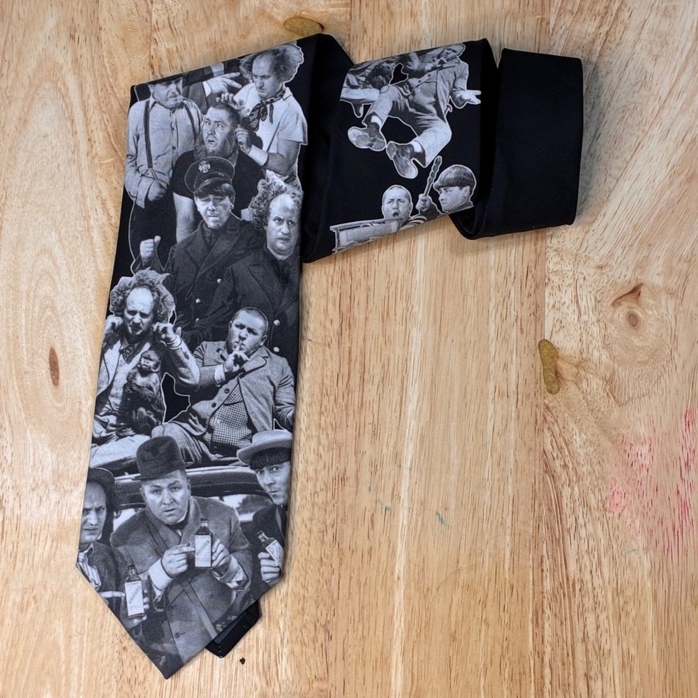 Vintage Ralph Marlin 1994 Three Stooges Necktie Mens OS Black Excellent Novelty